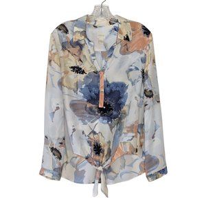 CHICO'S Sheer Indigo Bloom  Blouse 2 Sz 12
